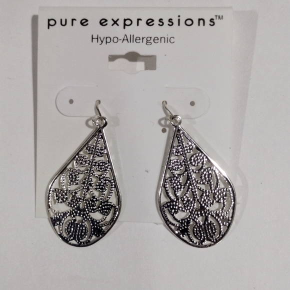 Expressions Filigree Design Silver tone Teardrop Earrings - Women's Jewelry - Picture 1 of 8